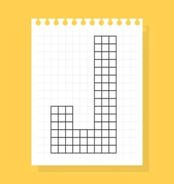 J letter on notepad sheet of squared paper, made of squares. Vector illustrat Stock Illustration