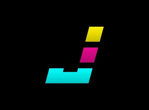 J letter vector desing, Cmyk color font logo, . Dynamic split blue, pink, yel Stock Illustration