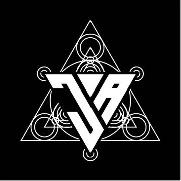 J A Monogram letter logo with triangle shape design template with sacred geom Stock Illustration