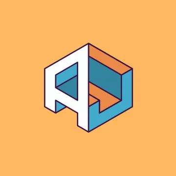 A J  monogram lettering with perspective geometric concept Stock Illustration