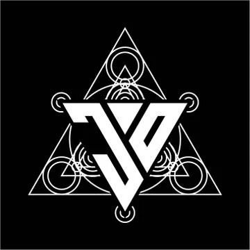 J O Monogram letter logo with triangle shape design template with sacred geom Stock Illustration