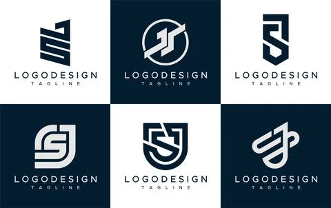 J S JS logo design collection. Modern J S JS letter logo vector set. Stock Illustration