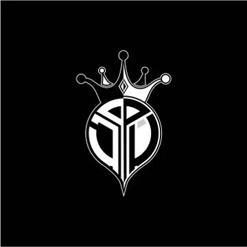 J U circle monogram logo emblem style with clown crown shape vector decoratio Stock Illustration