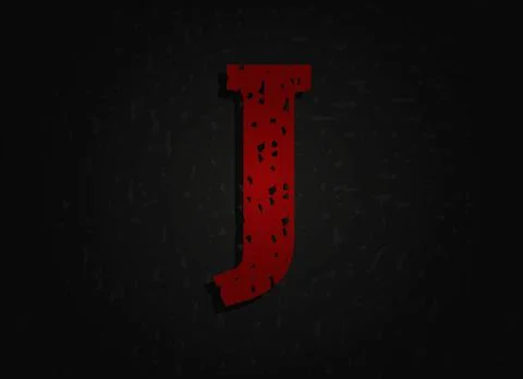 J vector red letter made of grunge texture. Insane Fear brutal font. Wicked n 스톡 일러스트