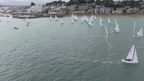 J/70 Sailing Race Start at Cowes Week 2026, Solent, Isle of Wight, UK Stock Footage 345708252