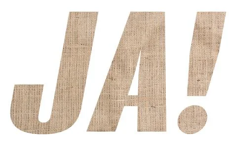 JA (Yes) word with burlap texture on white background Stock Illustration