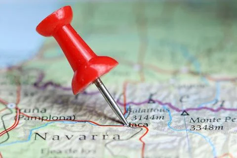 Jaca, Spain pin on map Stock Photos