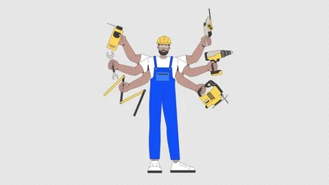 Jack of all trades 2D animation Stock Footage 332271600