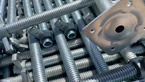 Jack base support scaffolding stock in construction site closeup Stock Footage 298521347