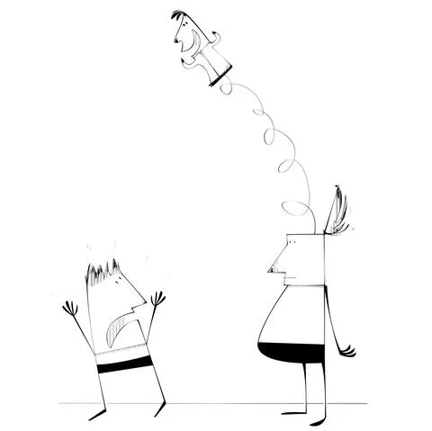 Jack in the Box Brain Man scares a passerby Stock Illustration