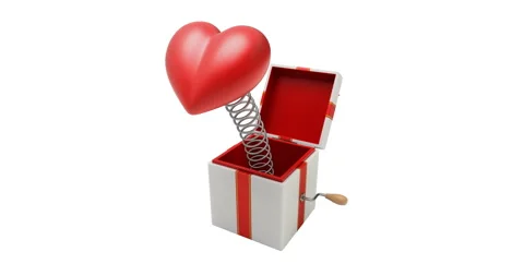 Jack in the box concept with a heart sign jumping out from a box 動画素材 330706645