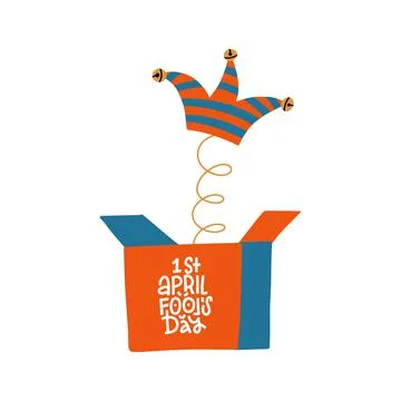 Jack in the box with Jester's hat , springing out of a box. Flat vector Stock Illustration