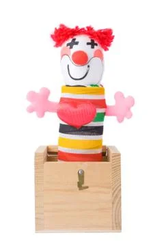 Jack-in-the-box toy isolated on a white background. Stock Photos