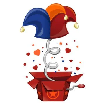 Jack in the box toy, springing out of a box Stock Illustration