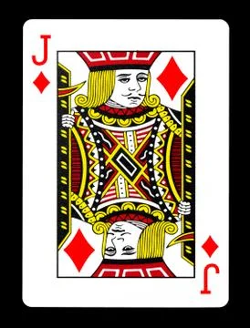 Jack of Diamonds playing card, isolated on black background. Foto stock
