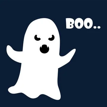 Jack face. White ghost, boo phrase, halloween card, white spooky scary face i Stock Illustration