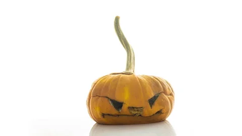 Jack mask on white background rotting in time lapse, rotting pumpkin, mold Stock Footage 248916347