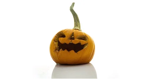 Jack mask on white background rotting in time lapse, rotting pumpkin, mold Stock Footage 249720753