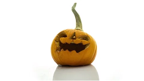 Jack mask on white background rotting in time lapse, rotting pumpkin, mold Stock Footage 250065809