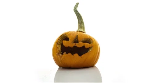 Jack mask on white background rotting in time lapse, rotting pumpkin, mold Stock Footage 251617246