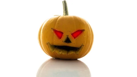 Jack mask on white background, rotting in time, rotting pumpkin, mold sprouting Stock Footage 254436042