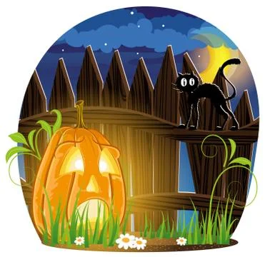 Jack o lantern and black cat Stock Illustration