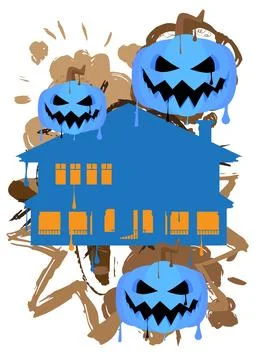 Jack O' Lantern and House Graffiti tag. Abstract modern Halloween street ar.. Ilustración de archivo
