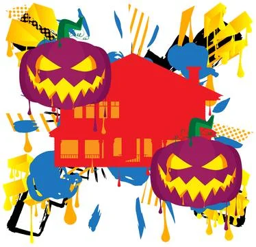 Jack O' Lantern and House Graffiti tag. Abstract modern Halloween street ar.. Ilustración de archivo