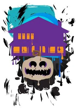 Jack O' Lantern and House Graffiti tag. Abstract modern Halloween street ar.. Ilustración de archivo