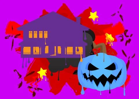 Jack O' Lantern and House Graffiti tag. Abstract modern Halloween street ar.. Ilustración de archivo