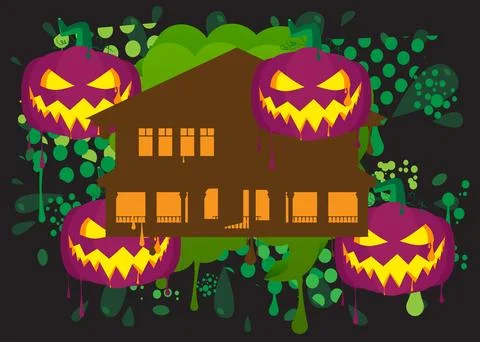 Jack O' Lantern and House Graffiti tag. Abstract modern Halloween street ar.. Ilustración de archivo