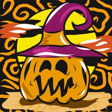 Jack o lantern  and witch hat for halloween content vector image. Stock Illustration