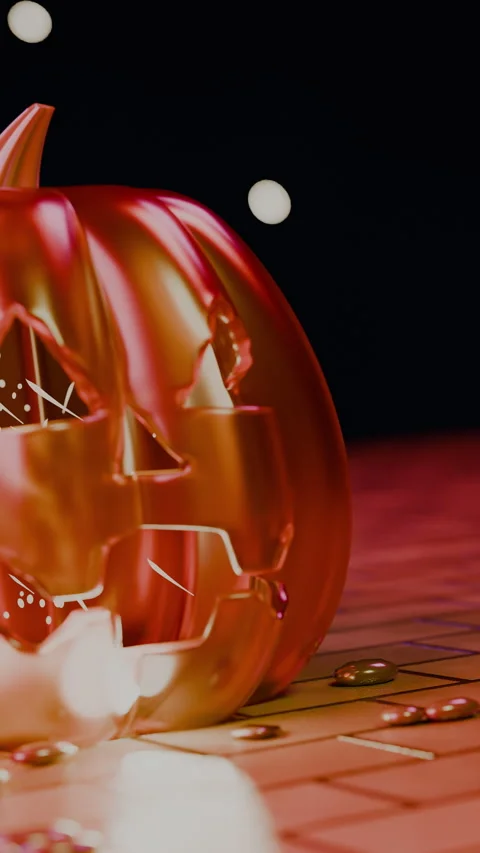 Jack-o'-lantern approached through swirling spirit lights in, Vertical 9:16 4K Stock Footage 346119730