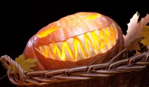 Jack o' lantern in a basket Stock Photos