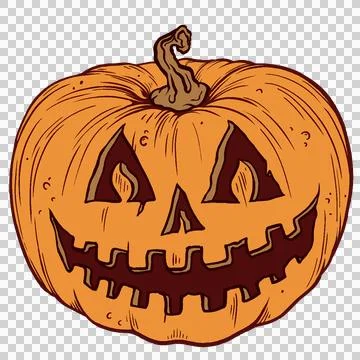 Jack-o'-lantern is being shown in flat design with carved eyes jagged grin, Stock Illustration