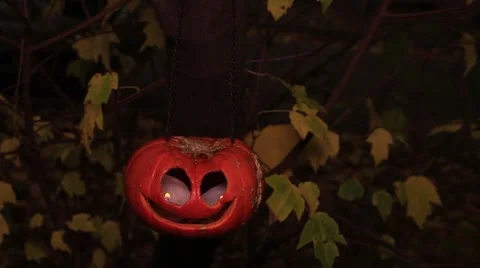 Jack-o-lantern on a branch with yellow leaves 動画素材 68541082