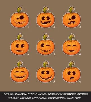 Jack O Lantern Cartoon - 9 Funny n Goof Expressions Set Stock Illustration
