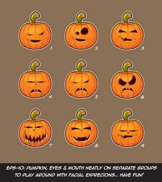 Jack O Lantern Cartoon - 9 Vampire Expressions Set Stock Illustration
