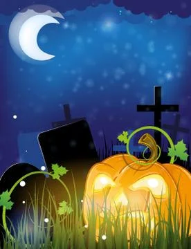 Jack o lantern on a cemetery Stock Illustration
