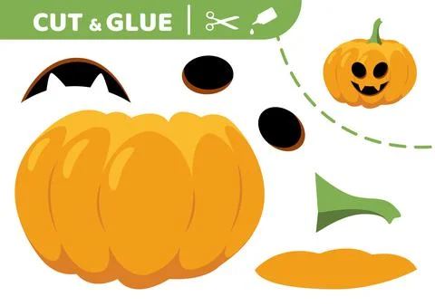Jack o Lantern. Cut and glue. Halloween pumpkin. Application work. Paper game Stock Illustration