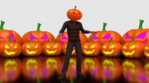 Jack-o-lantern dancing - 3d render looped with alpha channel. Stock Footage 167546794