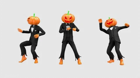 Jack-o-lantern dancing - 3d render looped with alpha channel. Stock Footage 167547031