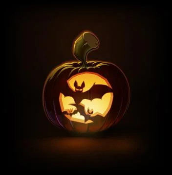 Jack-o-Lantern Dark Spooky Bats Stock Illustration