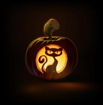 Jack-o-Lantern Dark Spooky Cat Stock Illustration