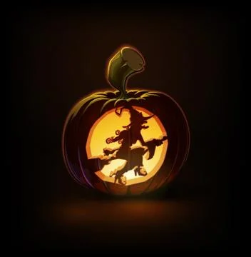 Jack-o-Lantern Dark Witch on Broom Stock Illustration
