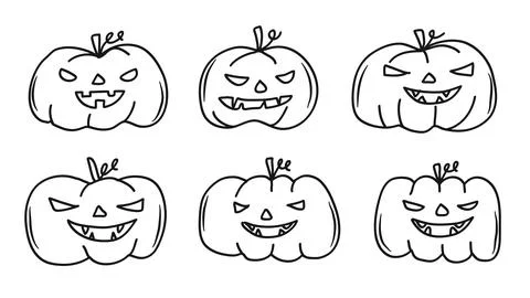 Jack O' Lantern Doodle Hand Drawn Line Art Collection for Halloween Colorin.. 스톡 일러스트