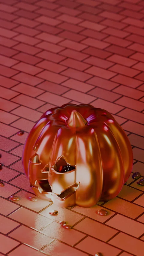 Jack-o'-lantern with drifting spirit lights in dark autumn, Vertical 9:16 4K Stock Footage 346120363