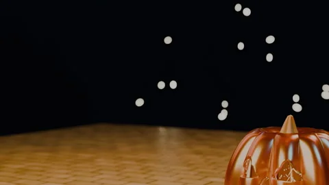 Jack-o'-lantern face approached amid dancing will-o'-the-wisps, 4K Stock Footage 346120493