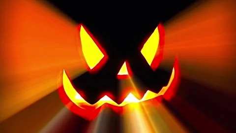 Jack O Lantern Face pulsing in the dark, Halloween intro or credit footage. Stock Footage 250465445