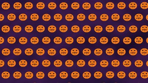 Jack-o'-lantern faces grid pattern Halloween design 库存插图